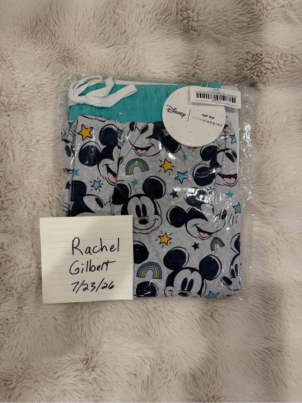Little Sleepies Gray Mickey Mouse Jogger Pants with Teal Waistband